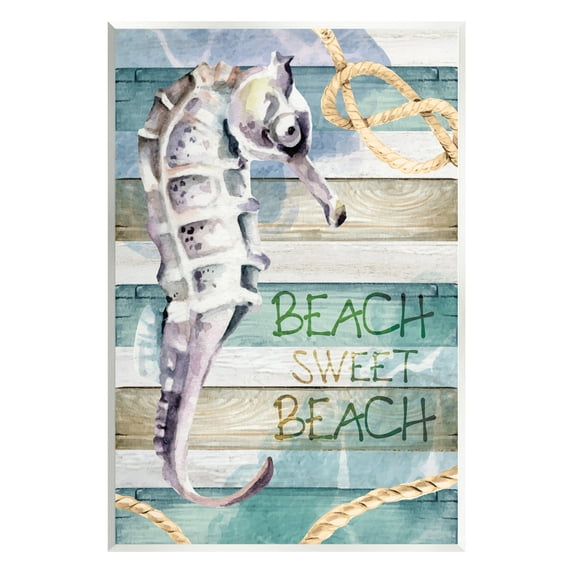 Stupell Sweet Beach Seahorse Nautical Rope Landscape Painting Wall Plaque Unframed Art Print Wall Art