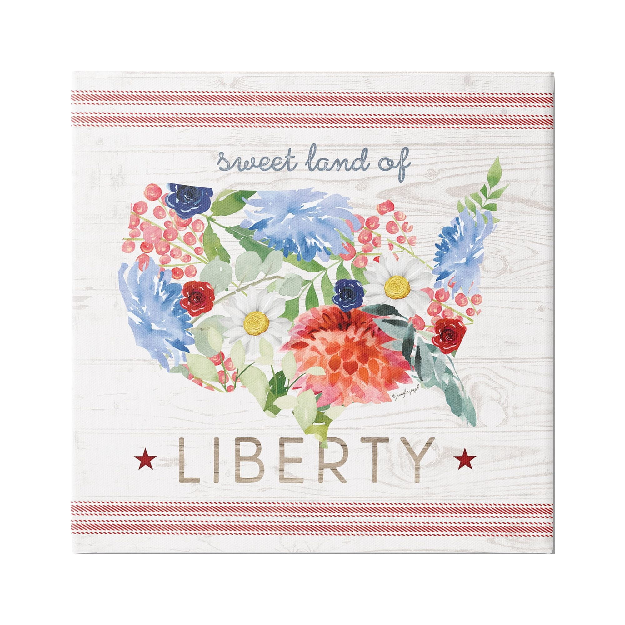 Stupell Sweet Land Of Liberty Floral USA Holiday Painting Gallery Wrapped Canvas Print Wall Art