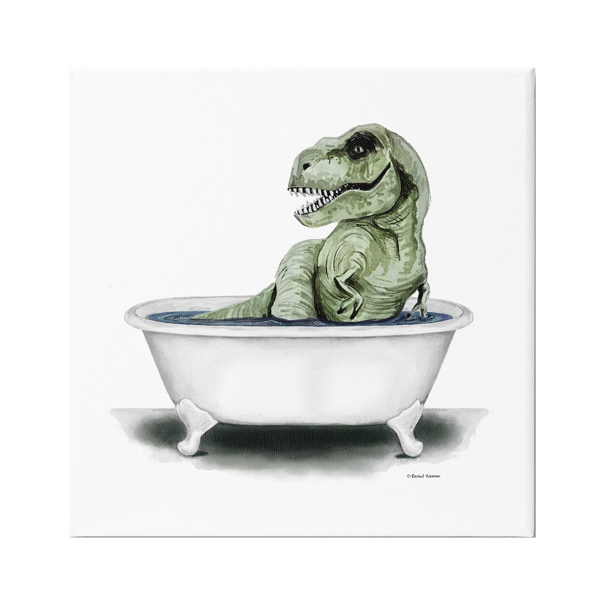 Stupell T-Rex Bathtub Fun Bathroom Animals & Insects Painting Gallery Wrapped Canvas Print Wall Art