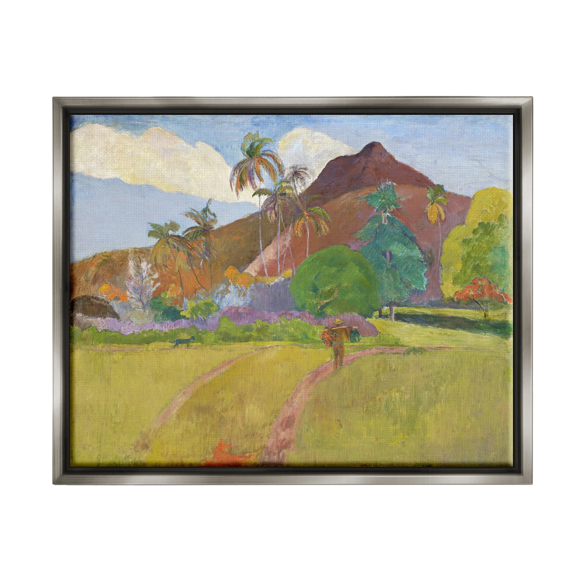 Stupell Tahitian Landscape Gauguin Painting Landscape Painting Gray Floater Framed Art Print Wall Art