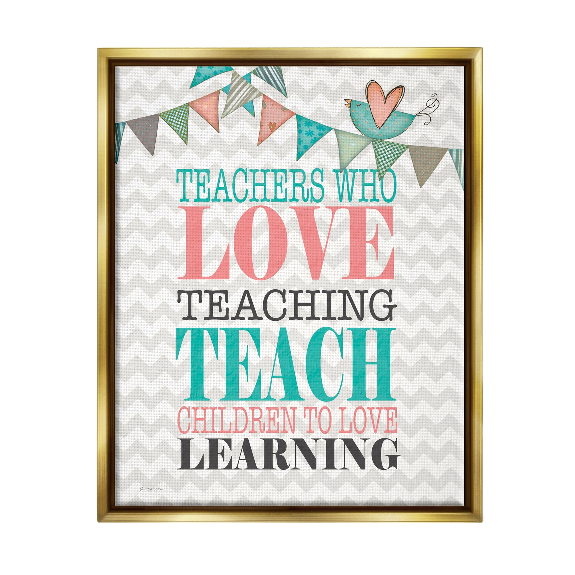 Stupell Teach Children To Love Learning Phrase Inspirational Painting Gold Floater Framed Art Print Wall Art