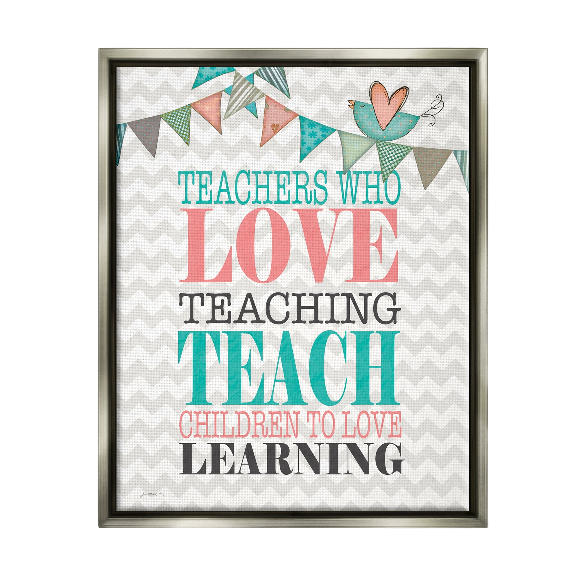 Stupell Teach Children To Love Learning Phrase Inspirational Painting Gray Floater Framed Art Print Wall Art