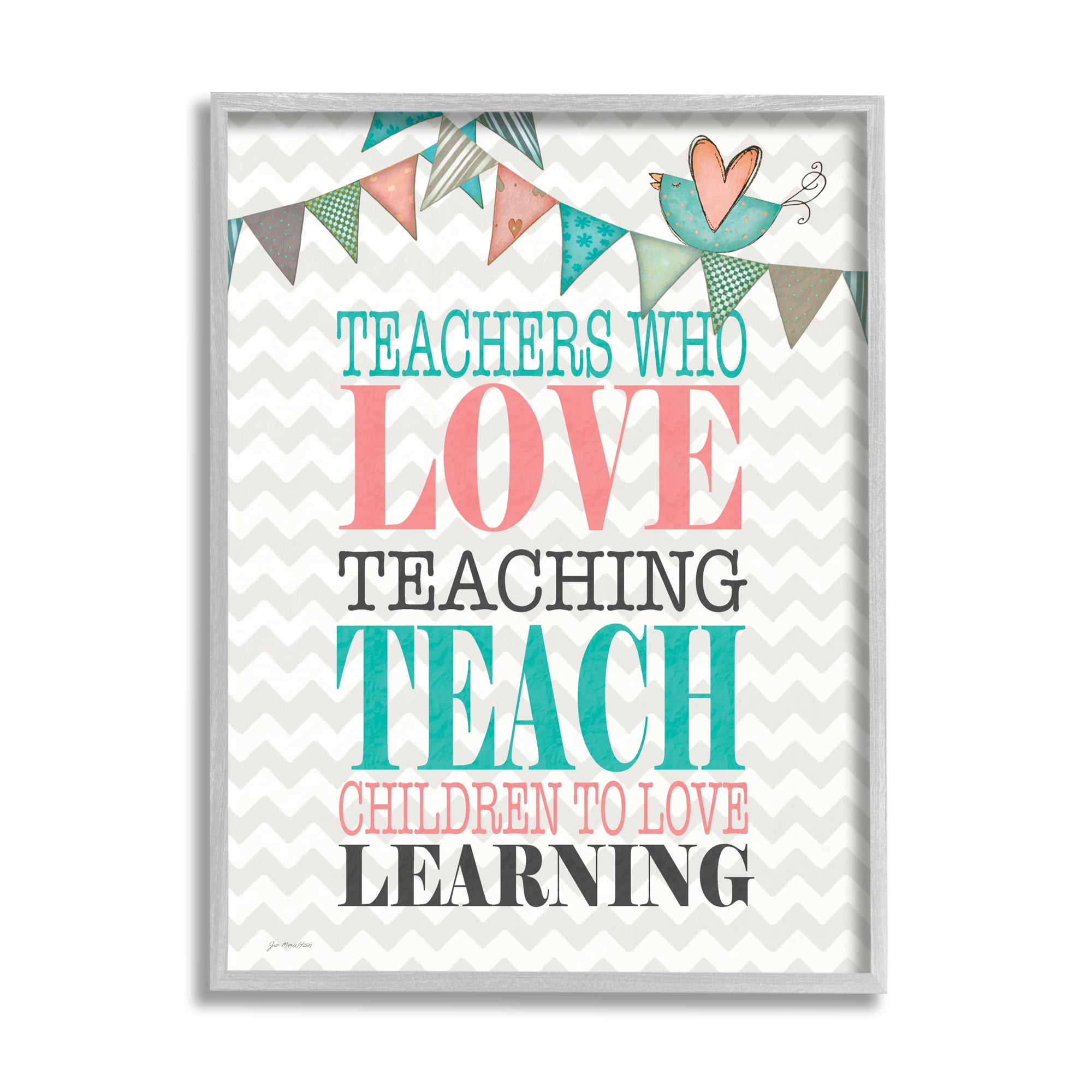 Stupell Teach Children To Love Learning Phrase Inspirational Painting Gray Framed Art Print Wall Art