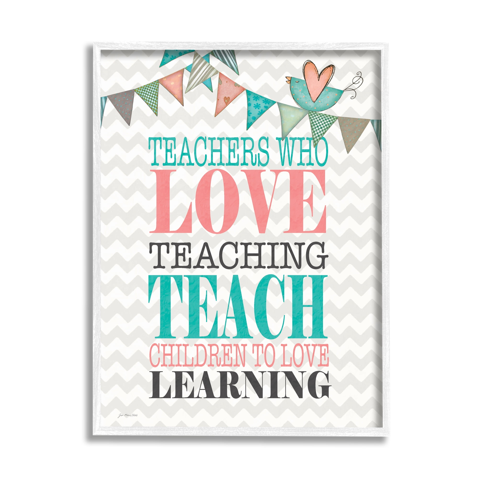 Stupell Teach Children To Love Learning Phrase Inspirational Painting White Framed Art Print Wall Art