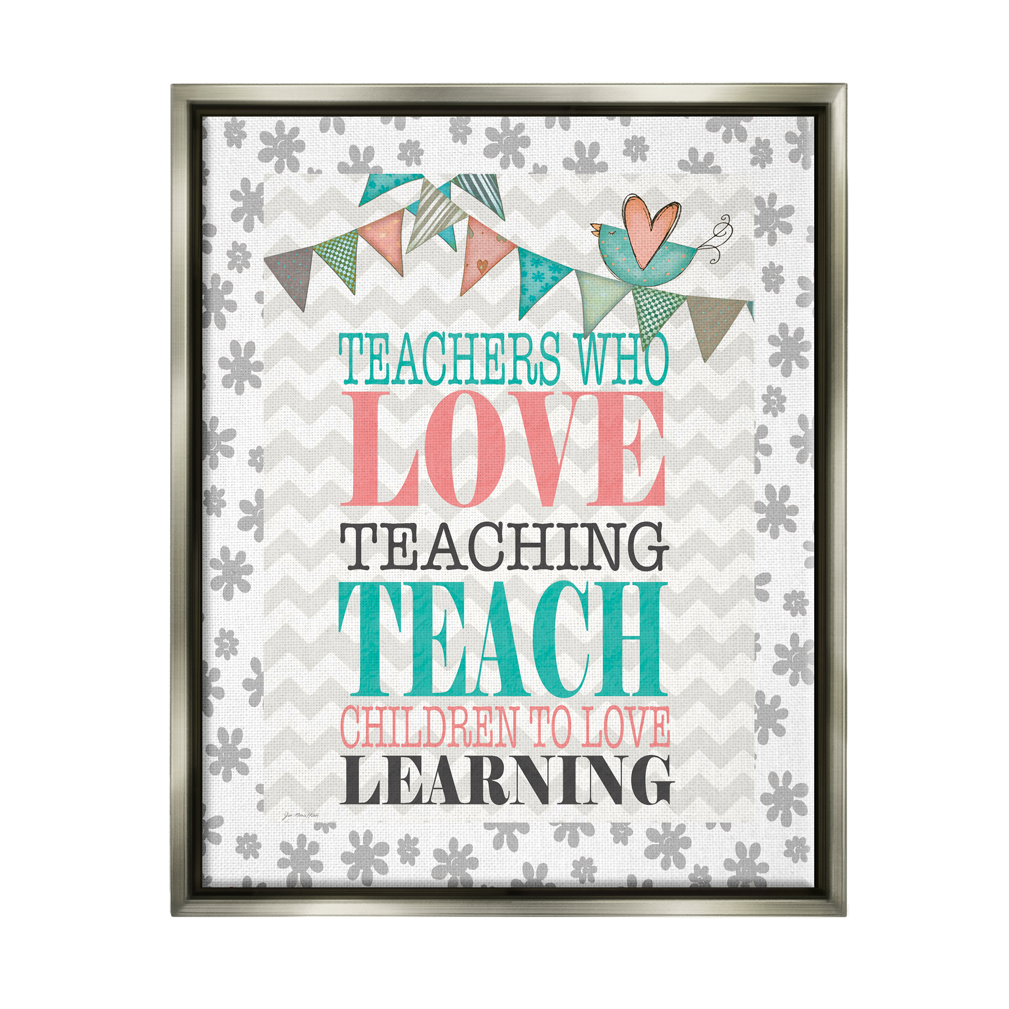 Stupell Teach Children To Love Learning Uplifting Phrase Inspirational Painting Gray Floater Framed Art Print Wall Art