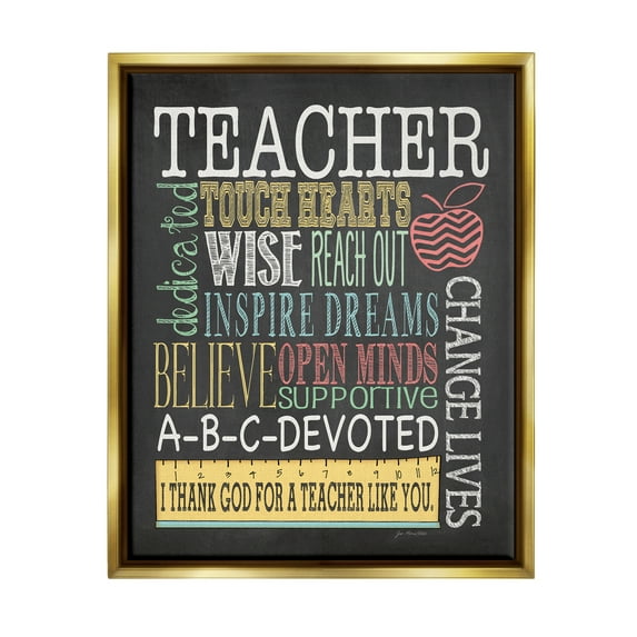 Stupell Teacher Appreciation Chalkboard Style Inspirational Painting Gold Floater Framed Art Print Wall Art