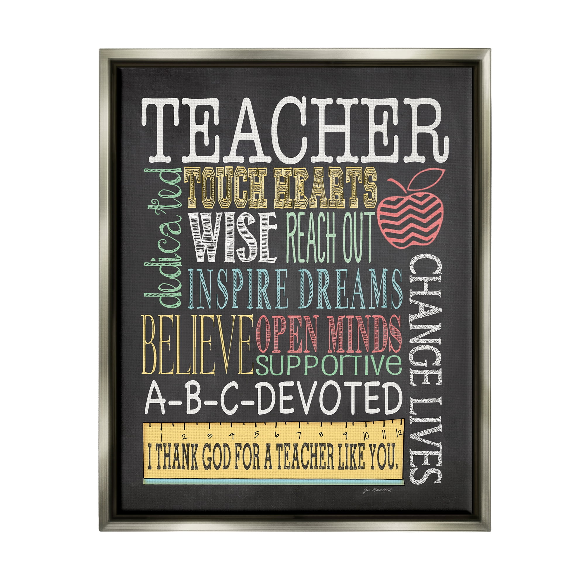 Stupell Teacher Appreciation Chalkboard Style Inspirational Painting Gray Floater Framed Art Print Wall Art