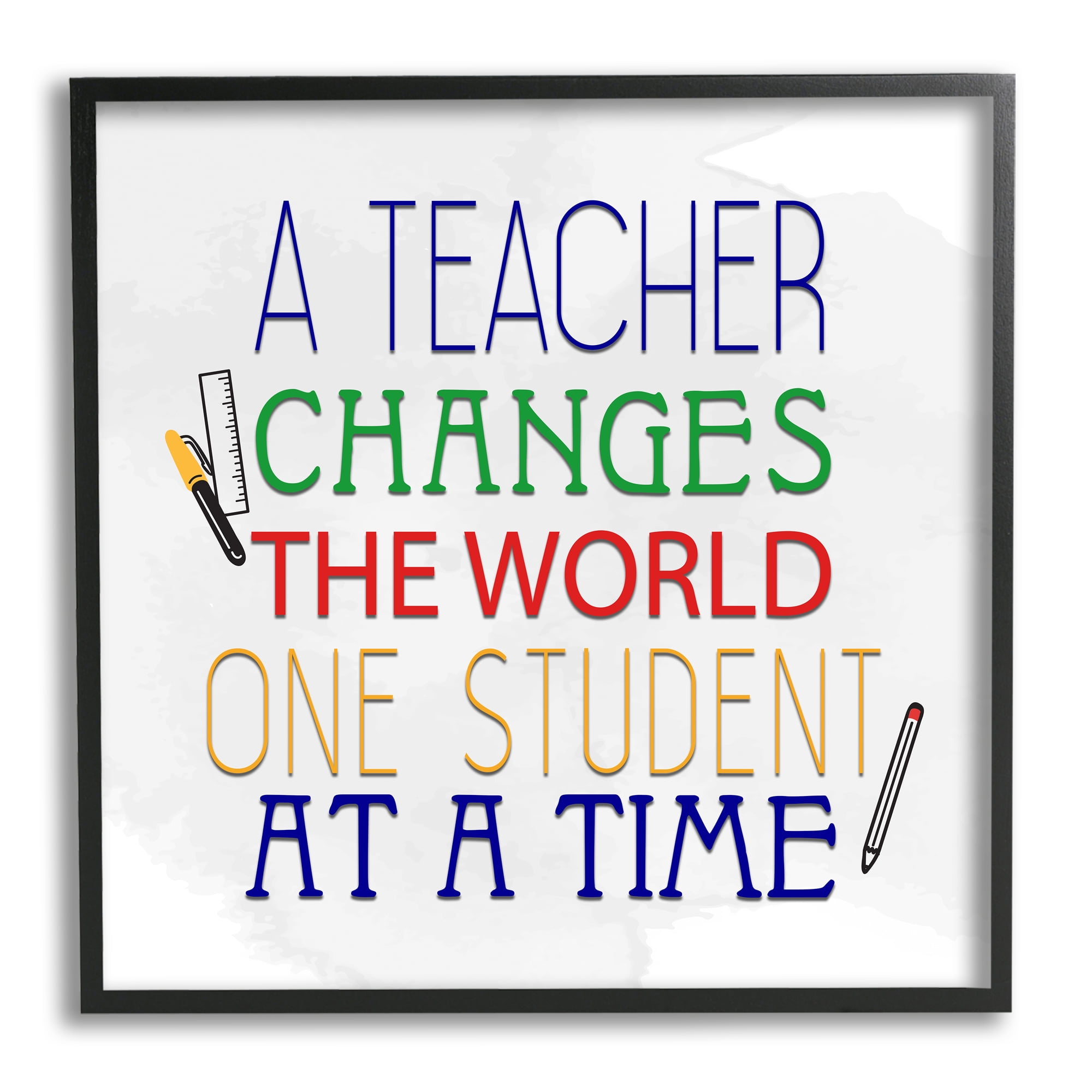 Stupell Teacher Changes The World Phrase Inspirational Painting Black Framed Art Print Wall Art