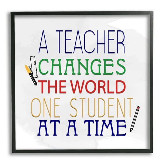 Stupell Teacher Changes The World Phrase Inspirational Painting Black Framed Art Print Wall Art