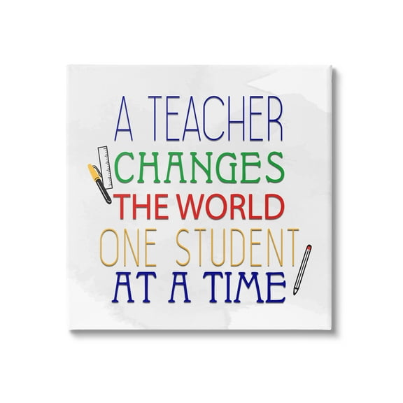 Stupell Teacher Changes The World Phrase Inspirational Painting Gallery Wrapped Canvas Print Wall Art