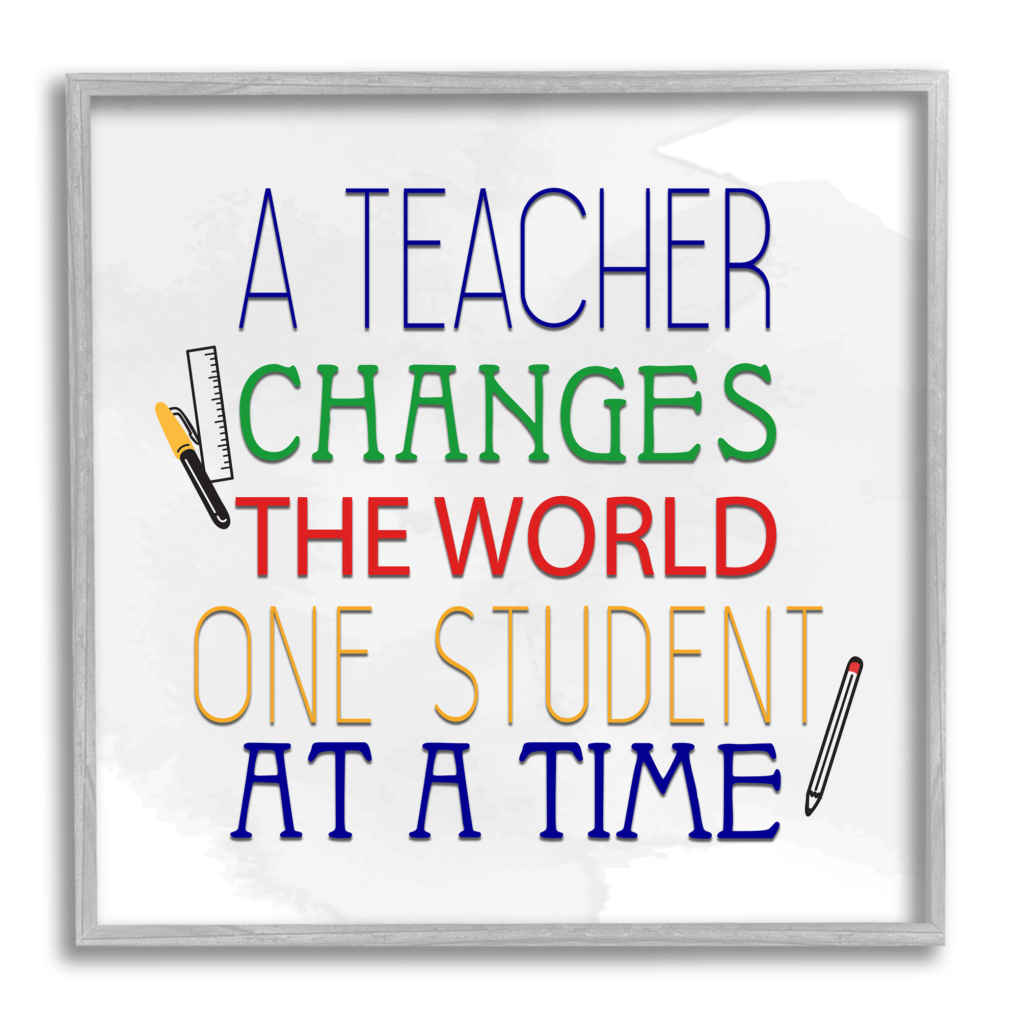 Stupell Teacher Changes The World Phrase Inspirational Painting Gray Framed Art Print Wall Art