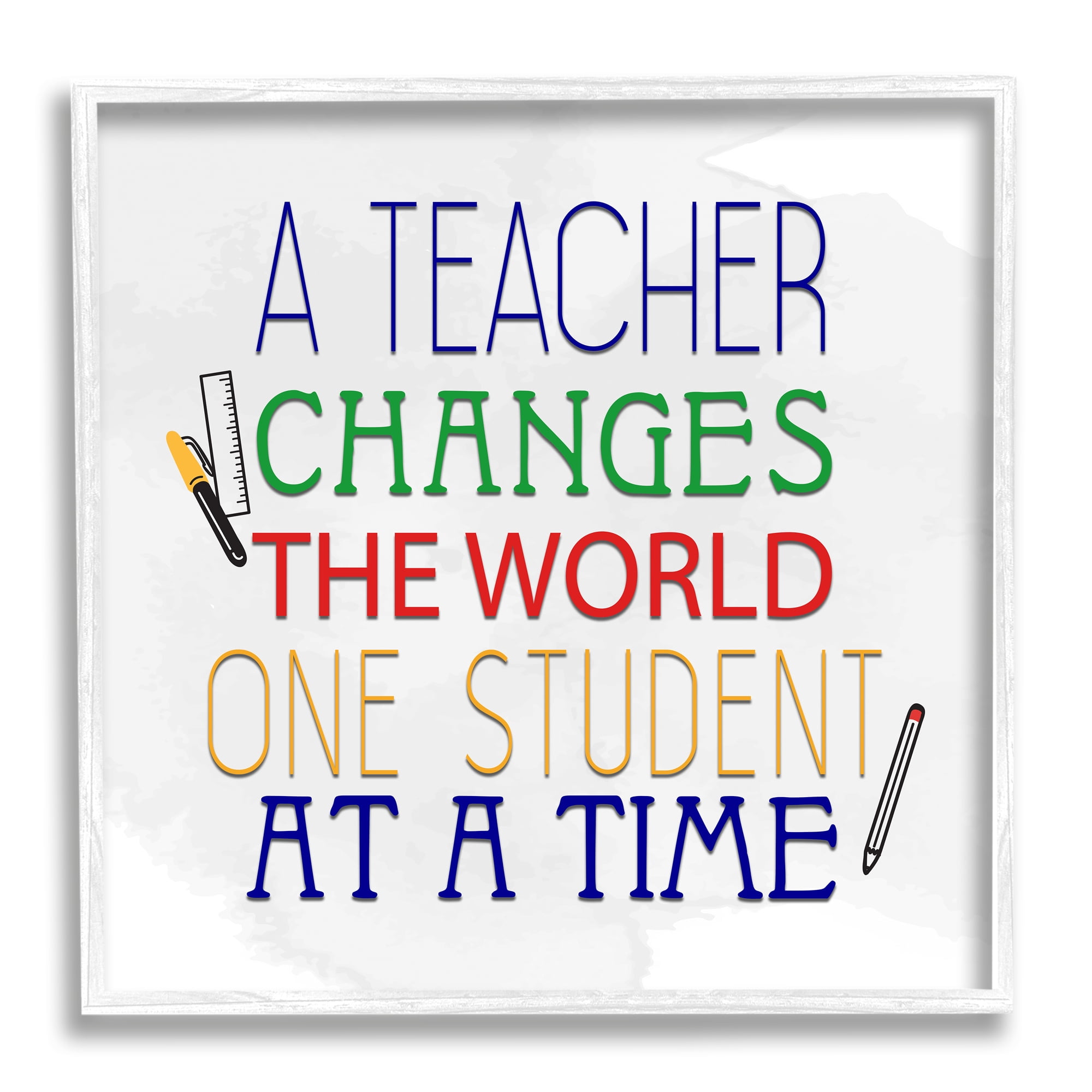 Stupell Teacher Changes The World Phrase Inspirational Painting White Framed Art Print Wall Art