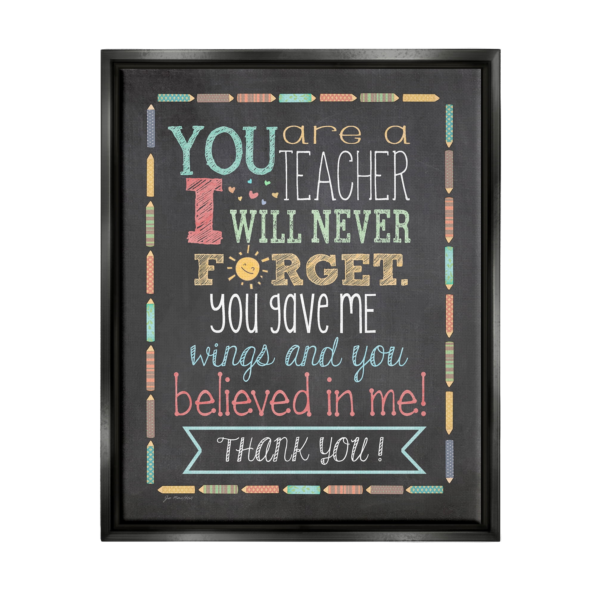 Stupell Teacher I'll Never Forget Phrase Inspirational Painting Black Floater Framed Art Print Wall Art