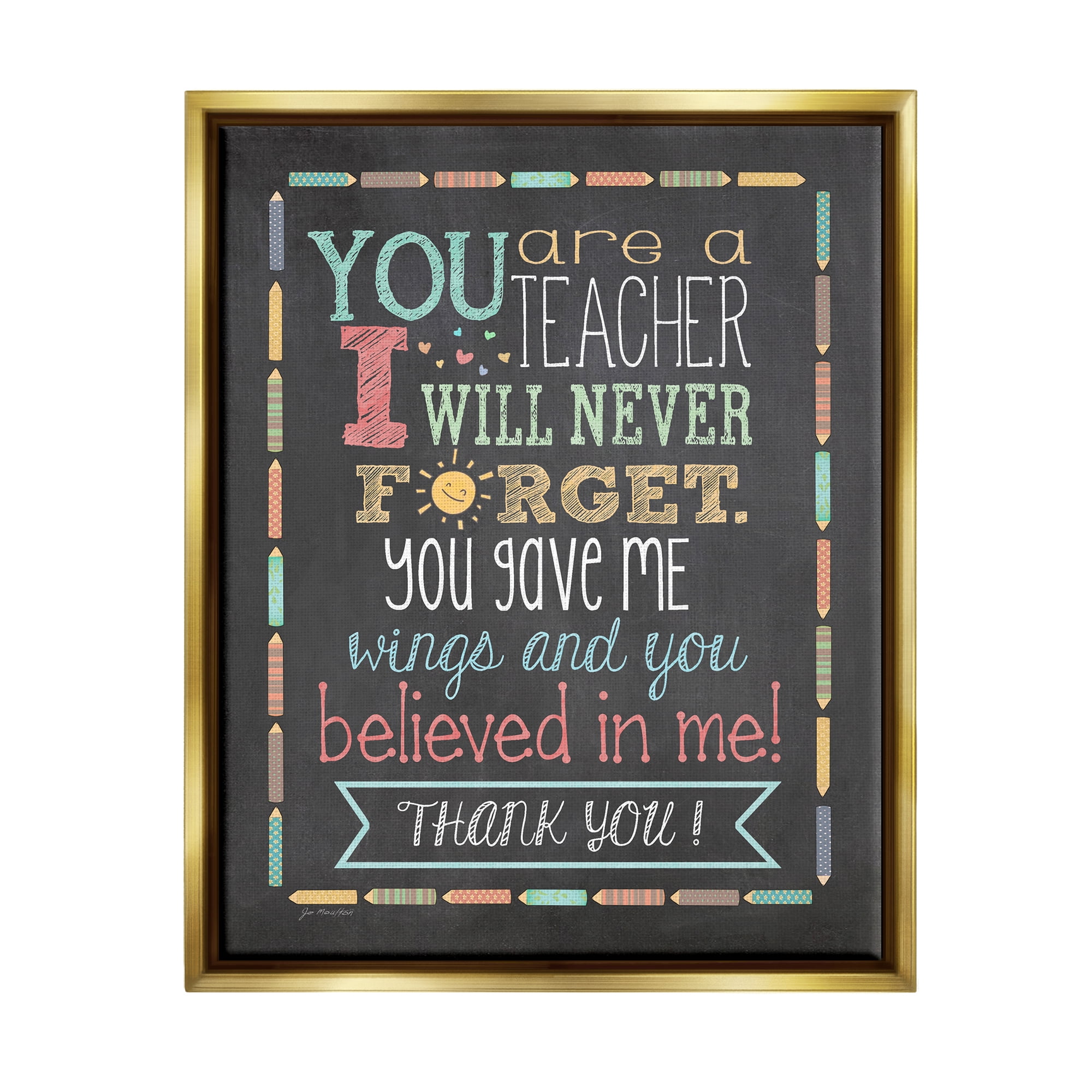 Stupell Teacher I'll Never Forget Phrase Inspirational Painting Gold Floater Framed Art Print Wall Art