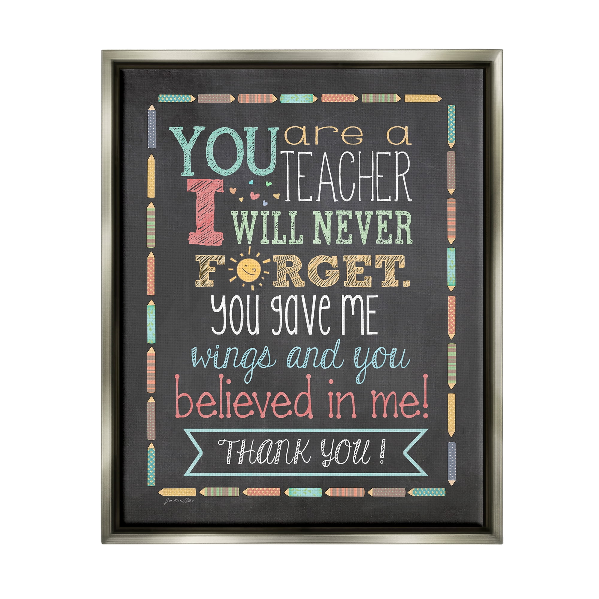 Stupell Teacher I'll Never Forget Phrase Inspirational Painting Gray Floater Framed Art Print Wall Art