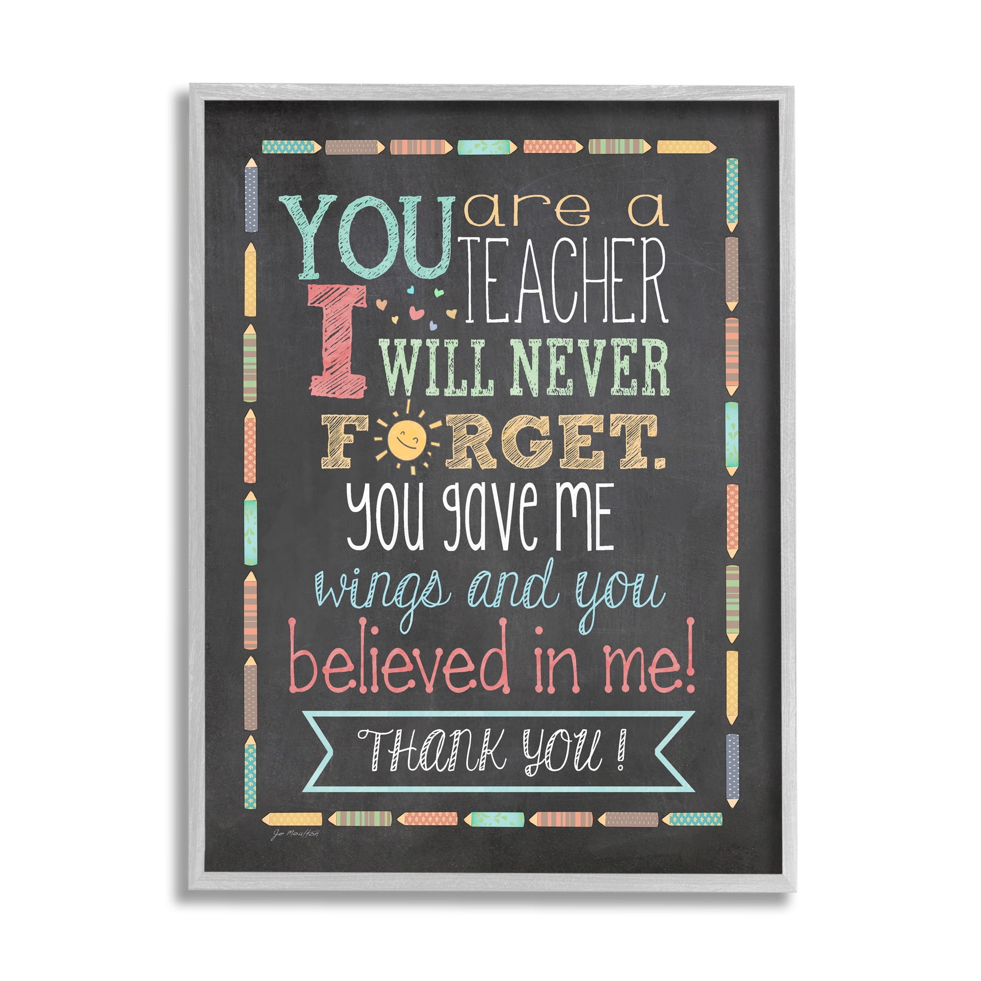Stupell Teacher I'll Never Forget Phrase Inspirational Painting Gray Framed Art Print Wall Art
