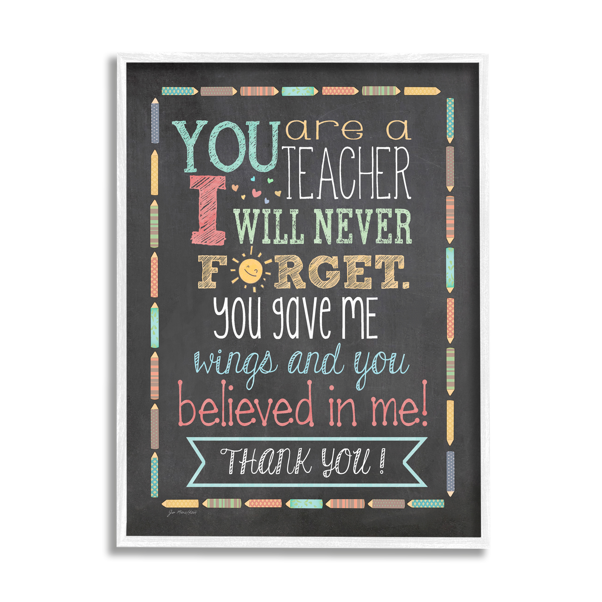 Stupell Teacher I'll Never Forget Phrase Inspirational Painting White Framed Art Print Wall Art