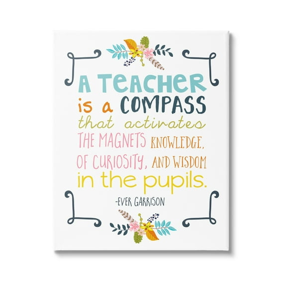 Stupell Teacher Is A Compass Inspiring Phrase Botanical & Floral Painting Gallery Wrapped Canvas Print Wall Art