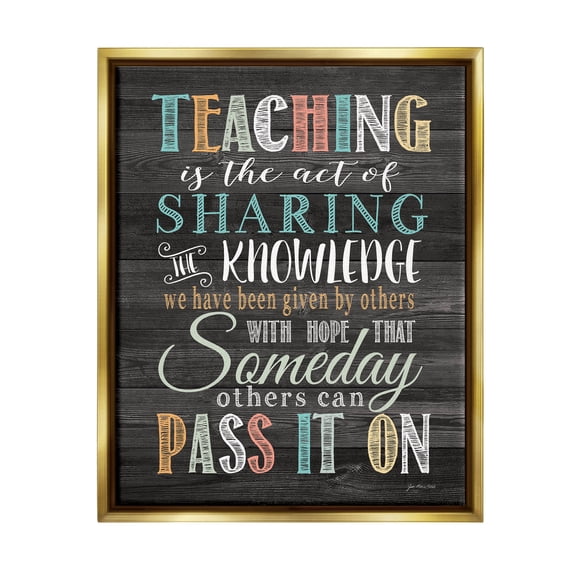Stupell Teaching Is Sharing Knowledge Rustic Inspirational Painting Gold Floater Framed Art Print Wall Art