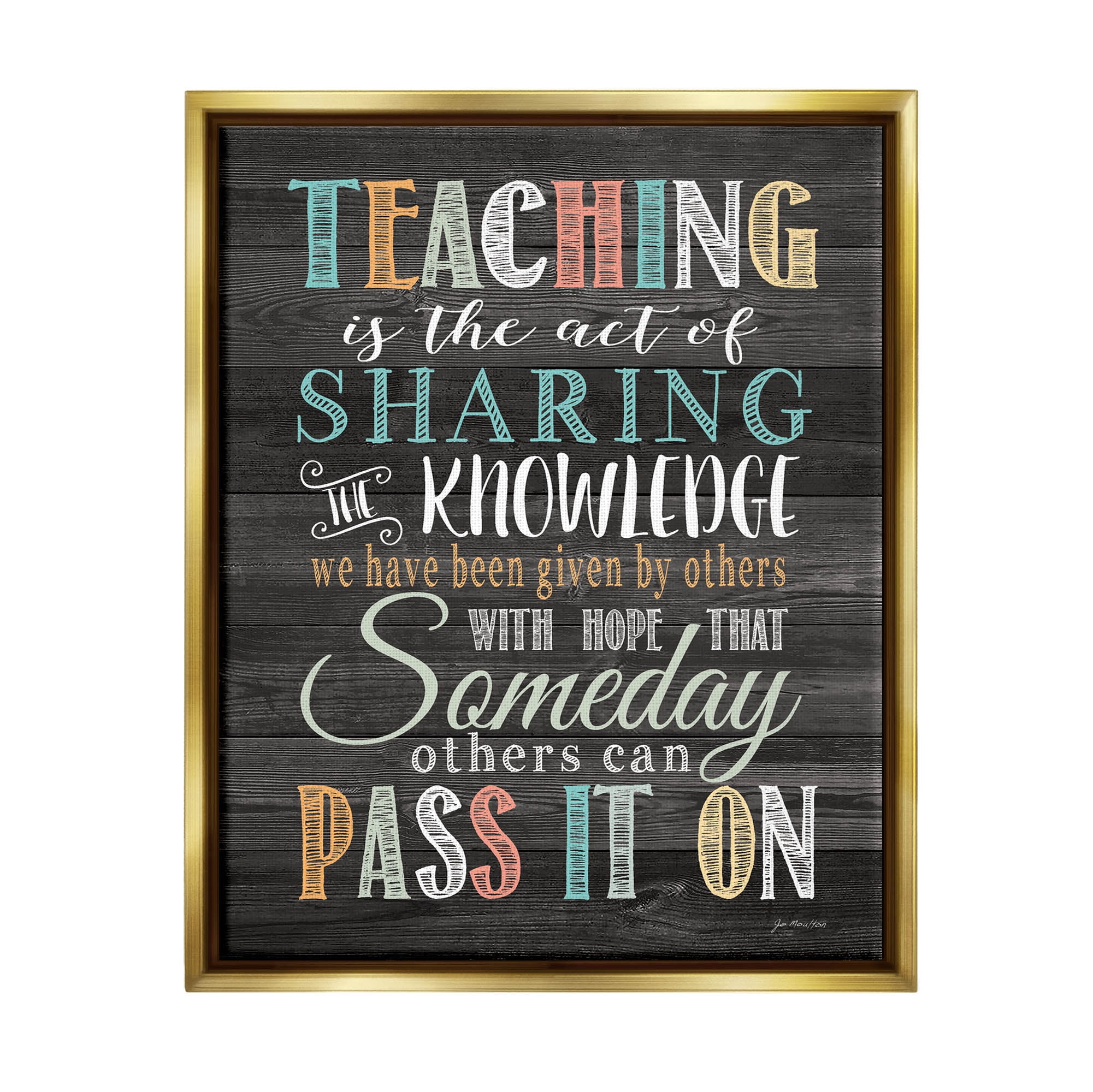 Stupell Teaching Is Sharing Knowledge Rustic Inspirational Painting Gold Floater Framed Art Print Wall Art
