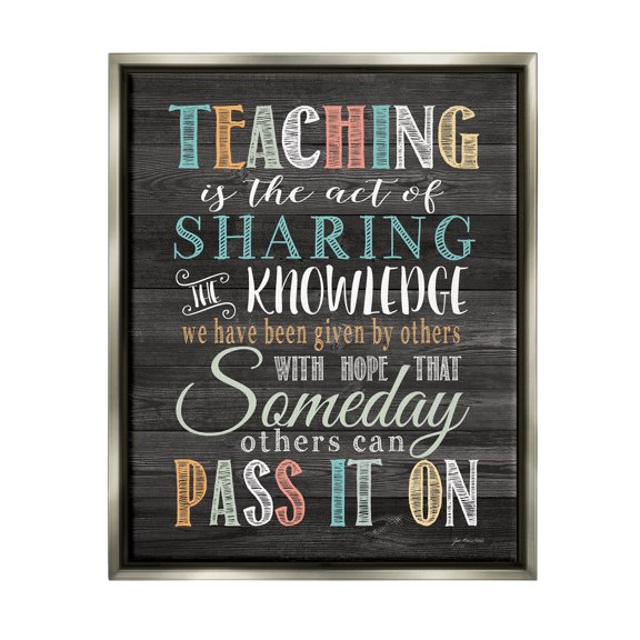 Stupell Teaching Is Sharing Knowledge Rustic Inspirational Painting Gray Floater Framed Art Print Wall Art