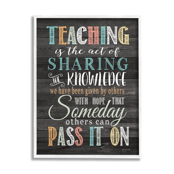 Stupell Teaching Is Sharing Knowledge Rustic Inspirational Painting White Framed Art Print Wall Art