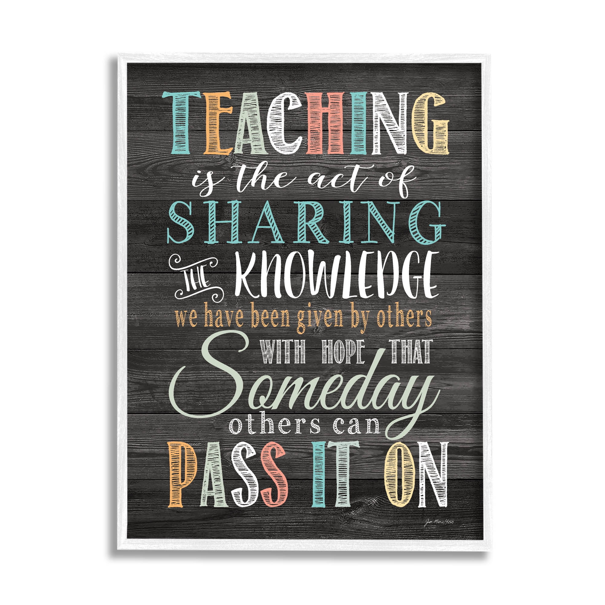 Stupell Teaching Is Sharing Knowledge Rustic Inspirational Painting White Framed Art Print Wall Art