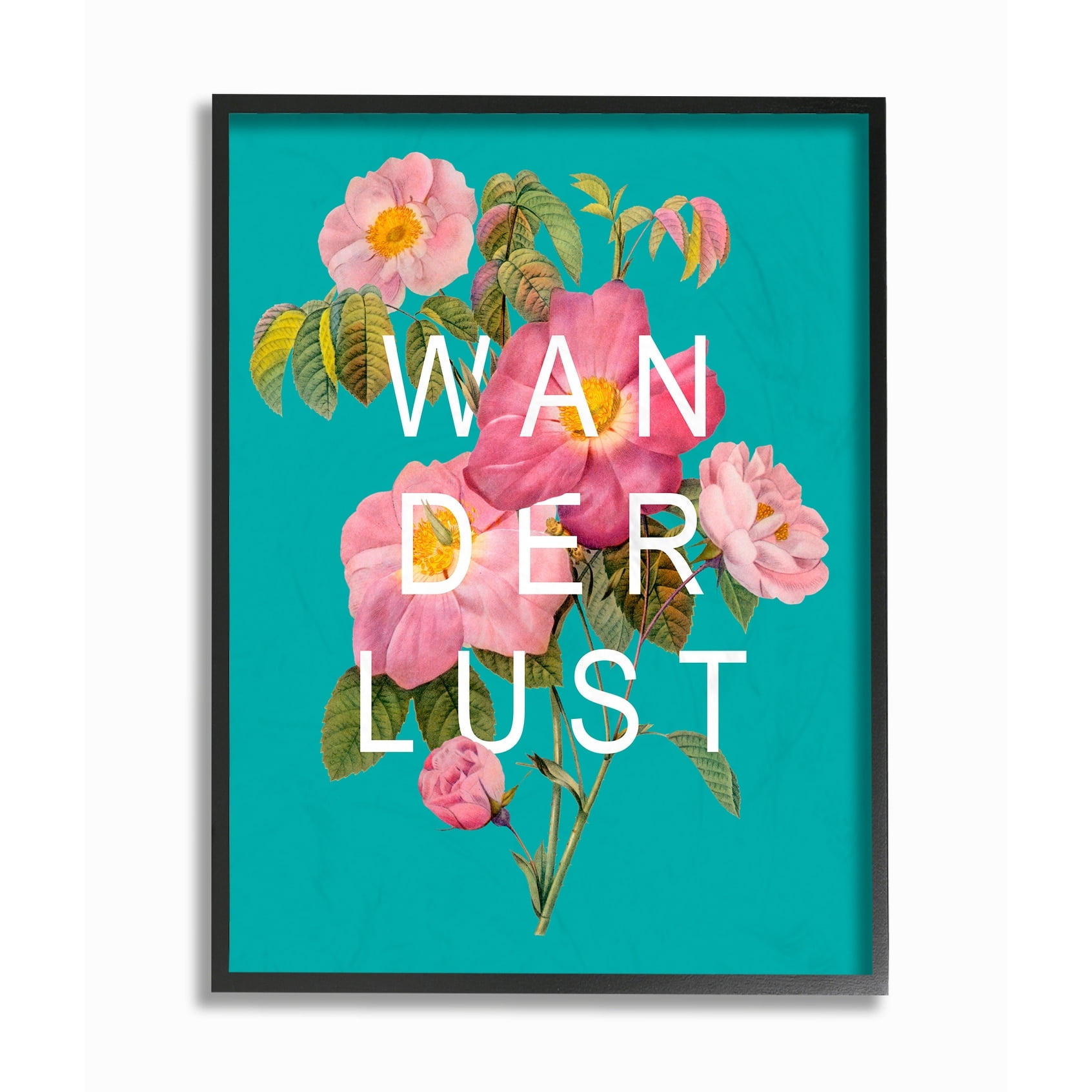 Stupell Teal Wanderlust Typography Over Floral Framed Art, 11 x 14, Design By Artist Jessica Mundo - Multi-Color 11 x 14