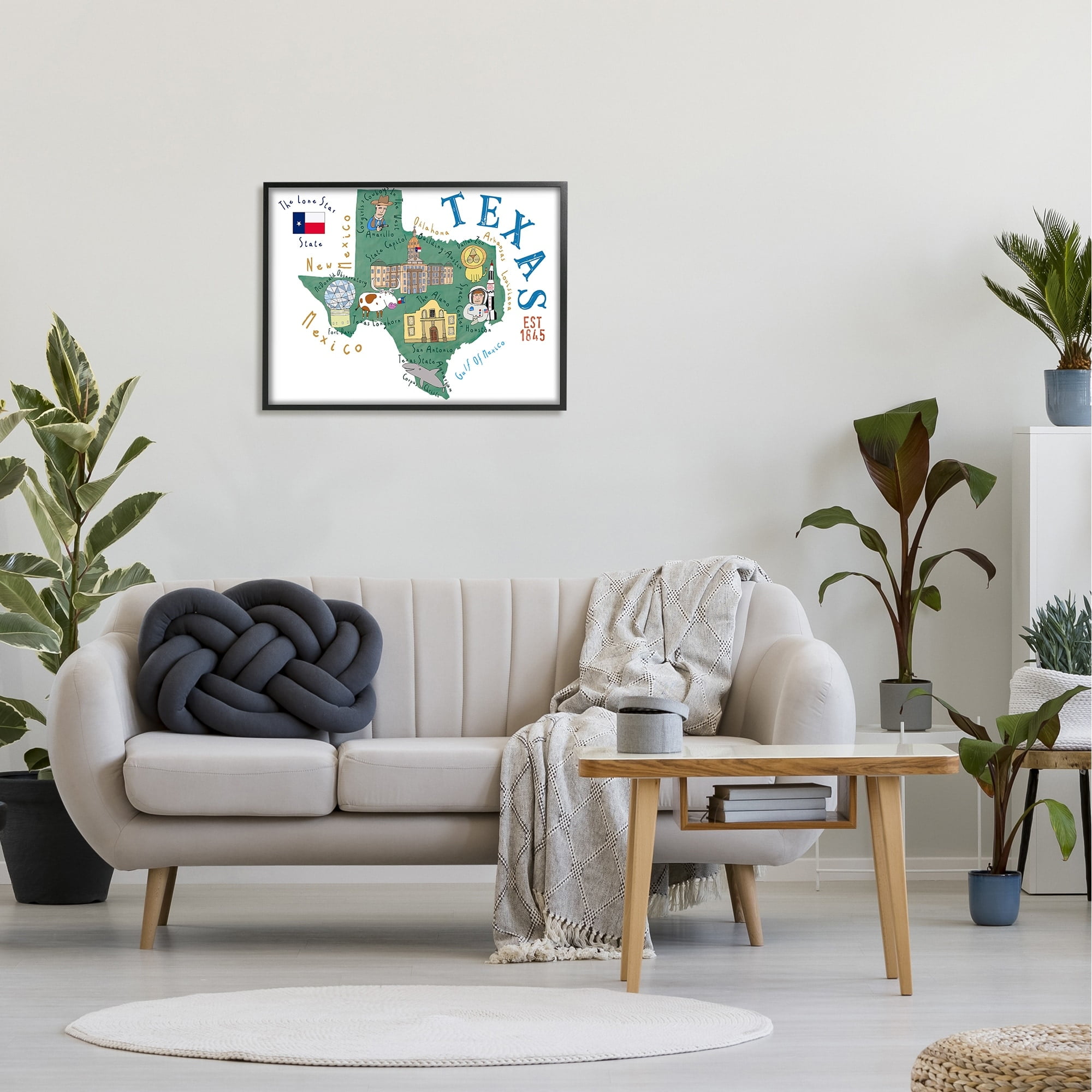 Stupell Texas Landmarks and Flag Illustrated Map Framed Art, 11 x 14, Design By Artist Carla Daly - Multi-Color 24 x 30