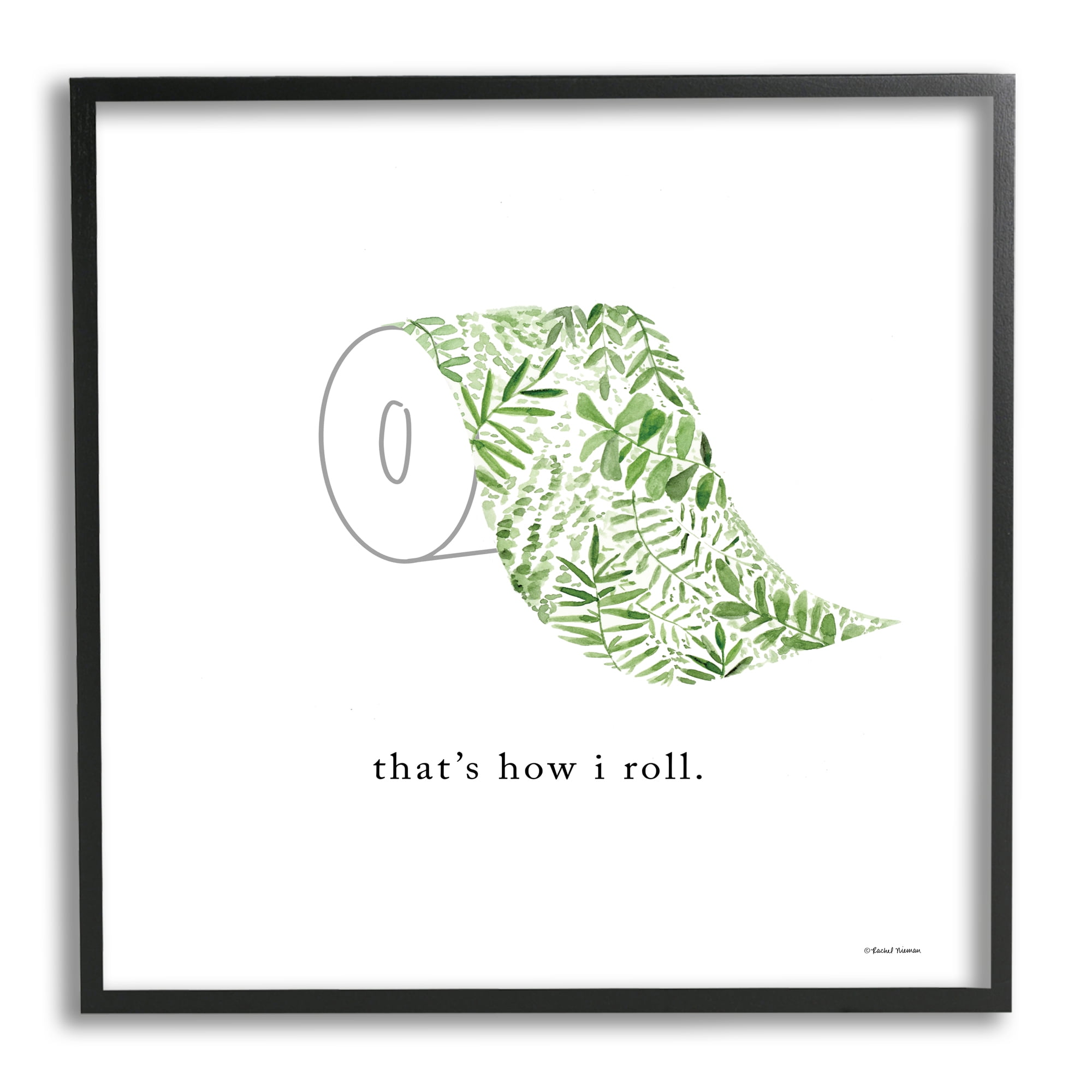 Stupell That's How I Roll Botanical Toilet Paper Typography Painting Black Framed Art Print Wall Art