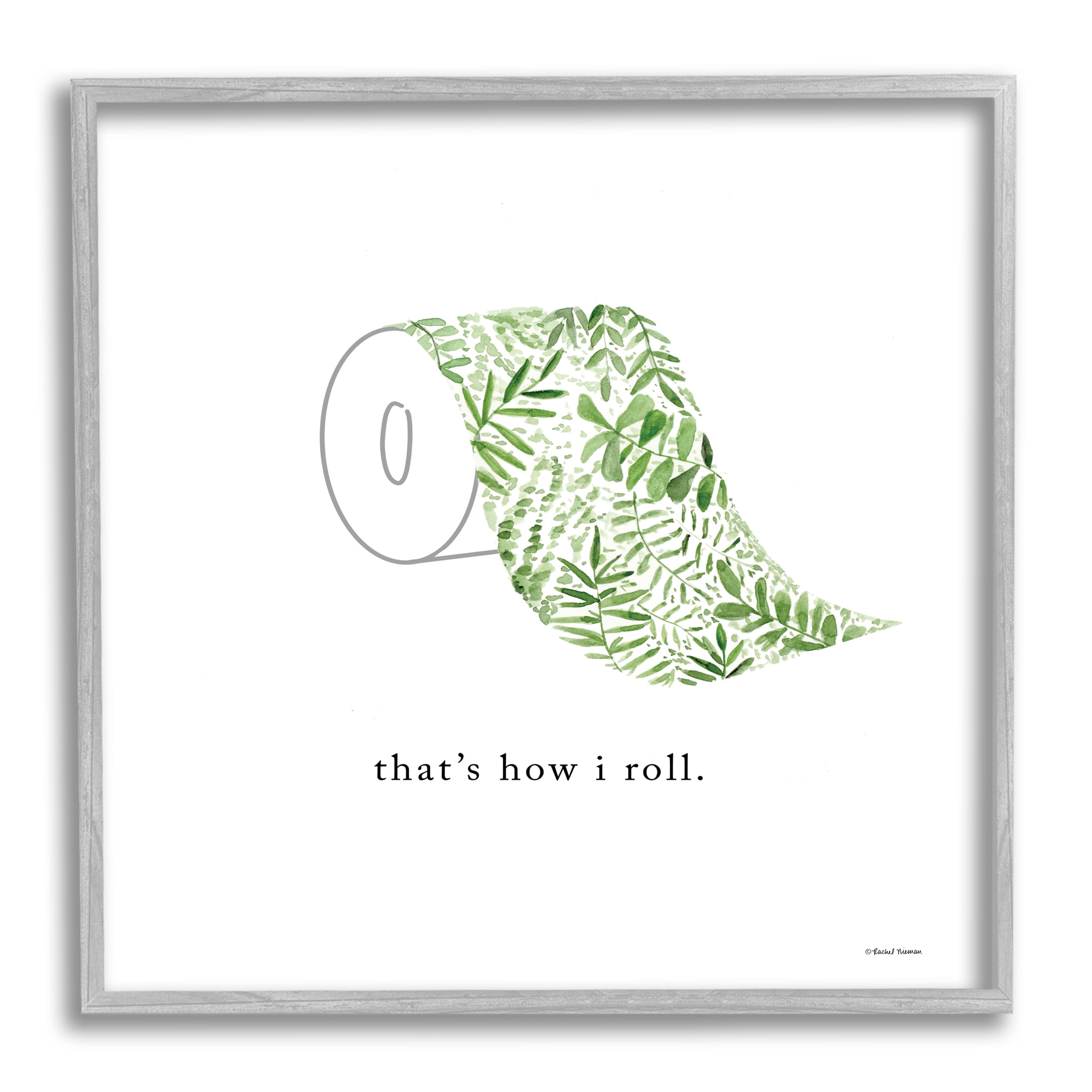 Stupell That's How I Roll Botanical Toilet Paper Typography Painting Gray Framed Art Print Wall Art