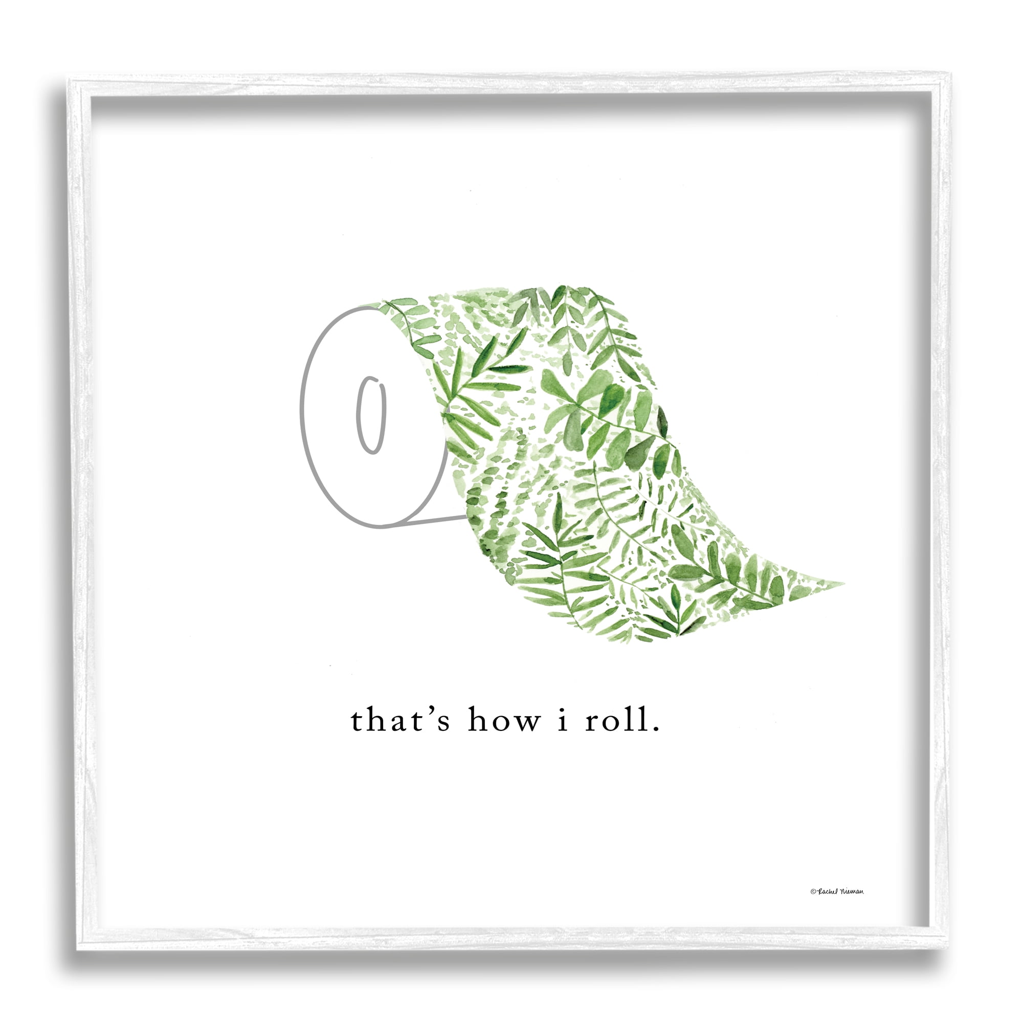 Stupell That's How I Roll Botanical Toilet Paper Typography Painting White Framed Art Print Wall Art