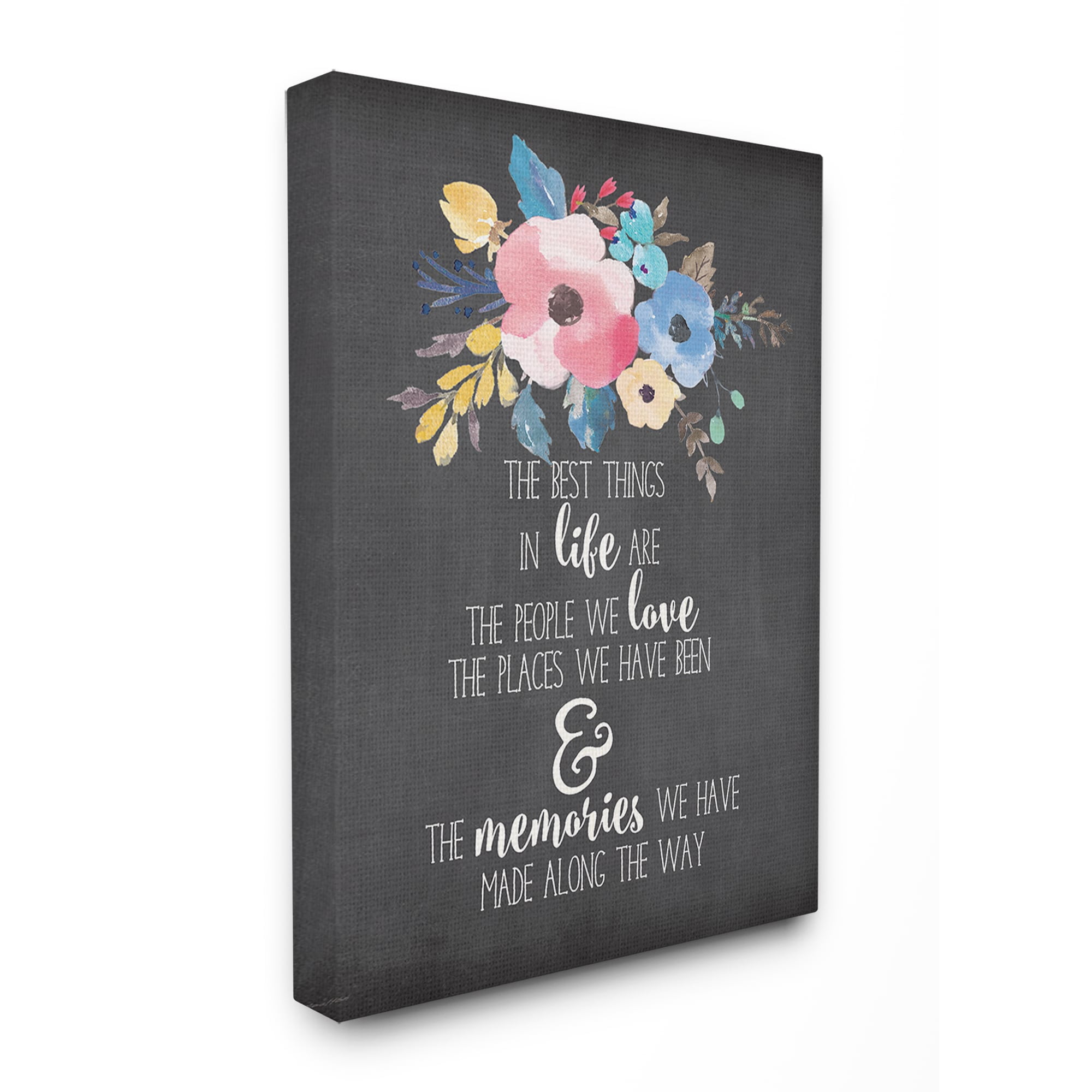 Large Floral Quote Canvas Print in Black Frame