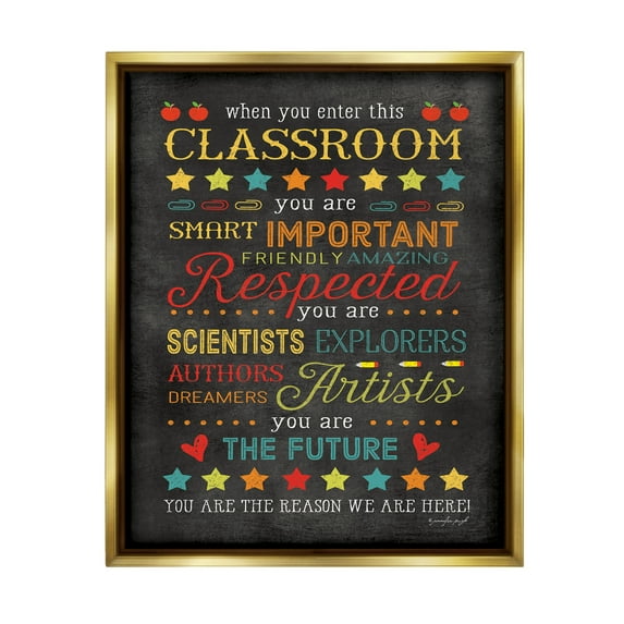 Stupell The Reason We Are Here Classroom Sign Inspirational Painting Gold Floater Framed Art Print Wall Art