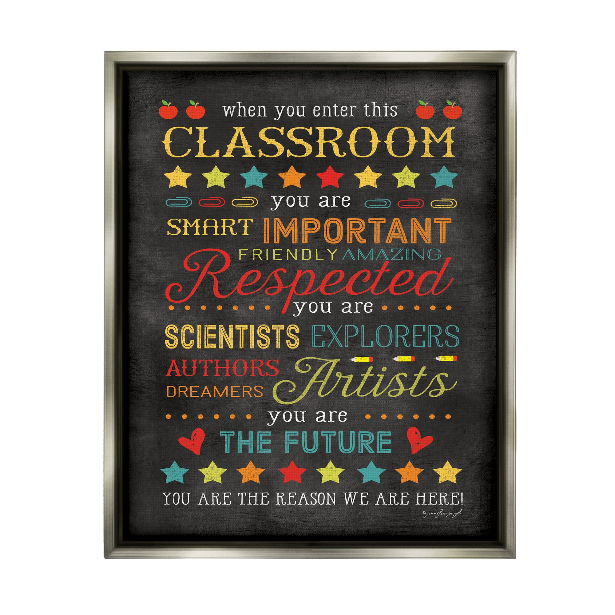 Stupell The Reason We Are Here Classroom Sign Inspirational Painting Gray Floater Framed Art Print Wall Art