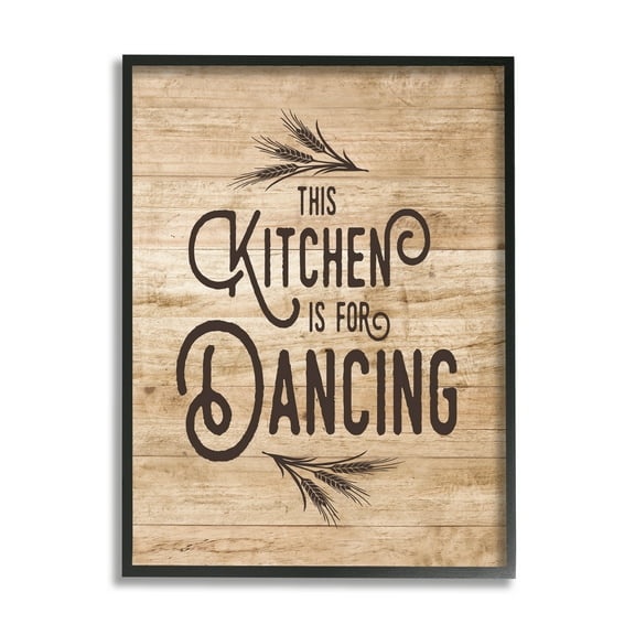 Stupell  This Kitchen Is For Dancing Distressed Wood Typography Framed Giclee Texturized Art - Multi-Color Black Framed - 16 x 20