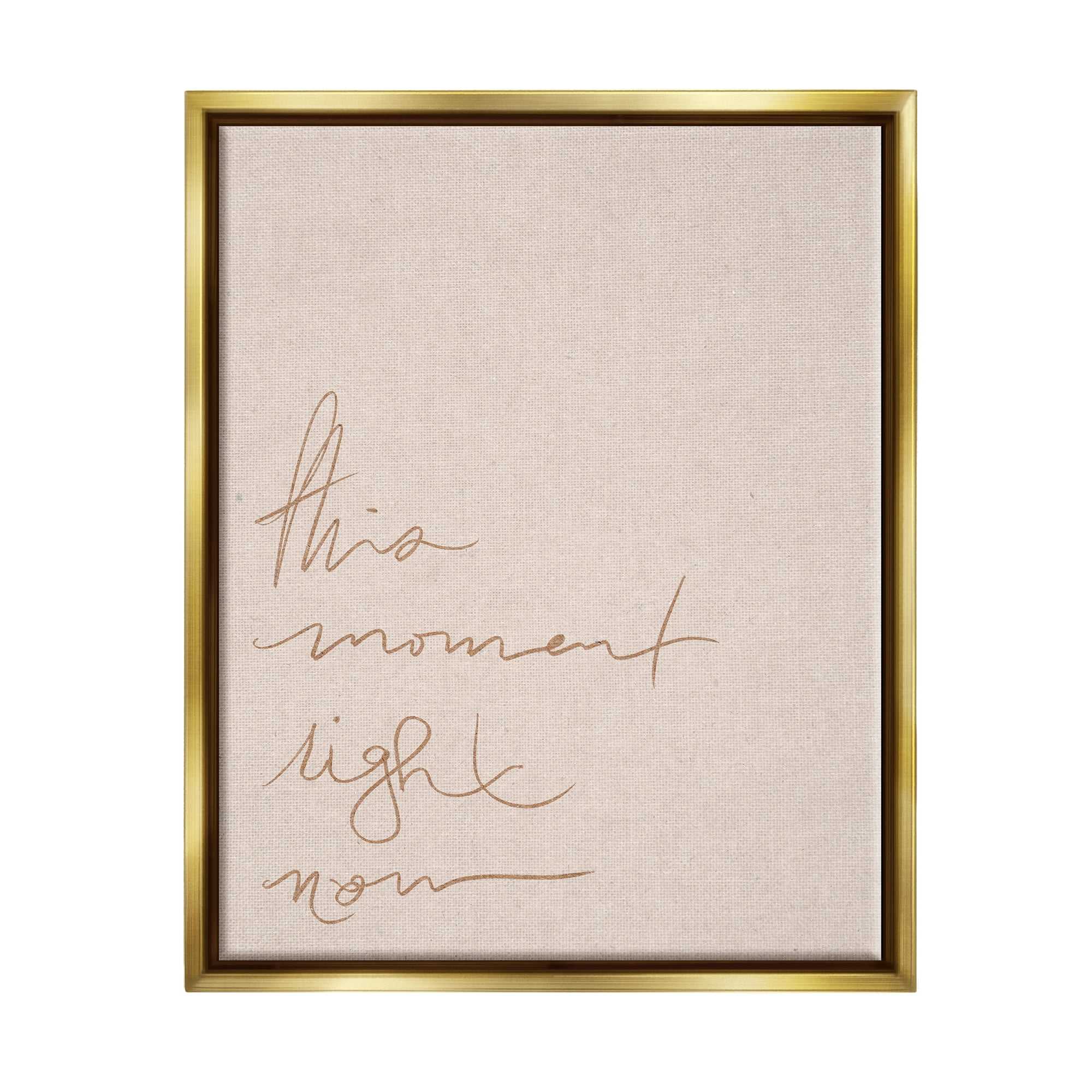 Stupell This Moment Right Now Minimal Phrase Inspirational Painting Gold Floater Framed Art Print Wall Art