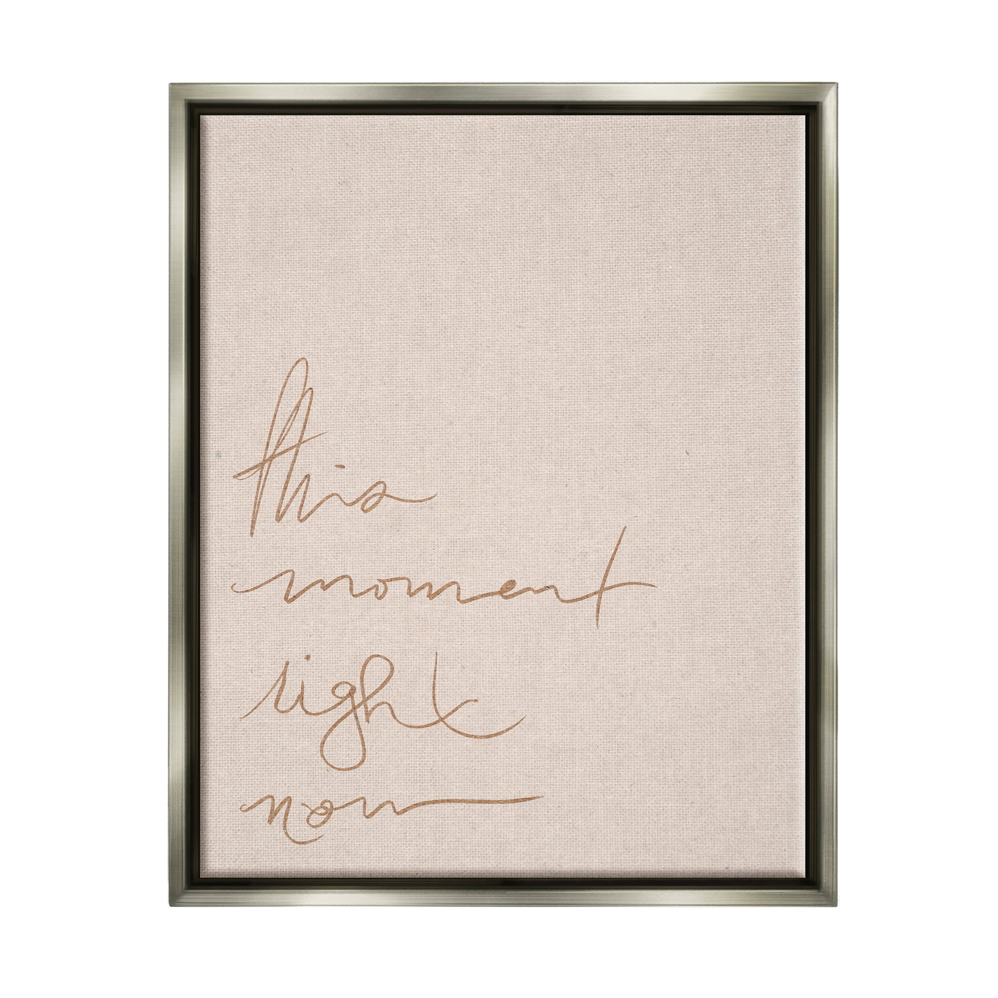 Stupell This Moment Right Now Minimal Phrase Inspirational Painting Gray Floater Framed Art Print Wall Art