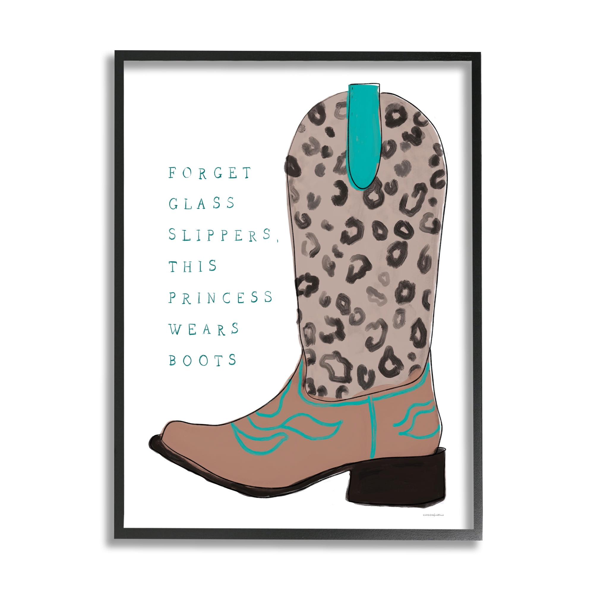 Stupell This Princess Wears Boots Cowgirl Beauty & Fashion Painting Black Framed Art Print Wall Art