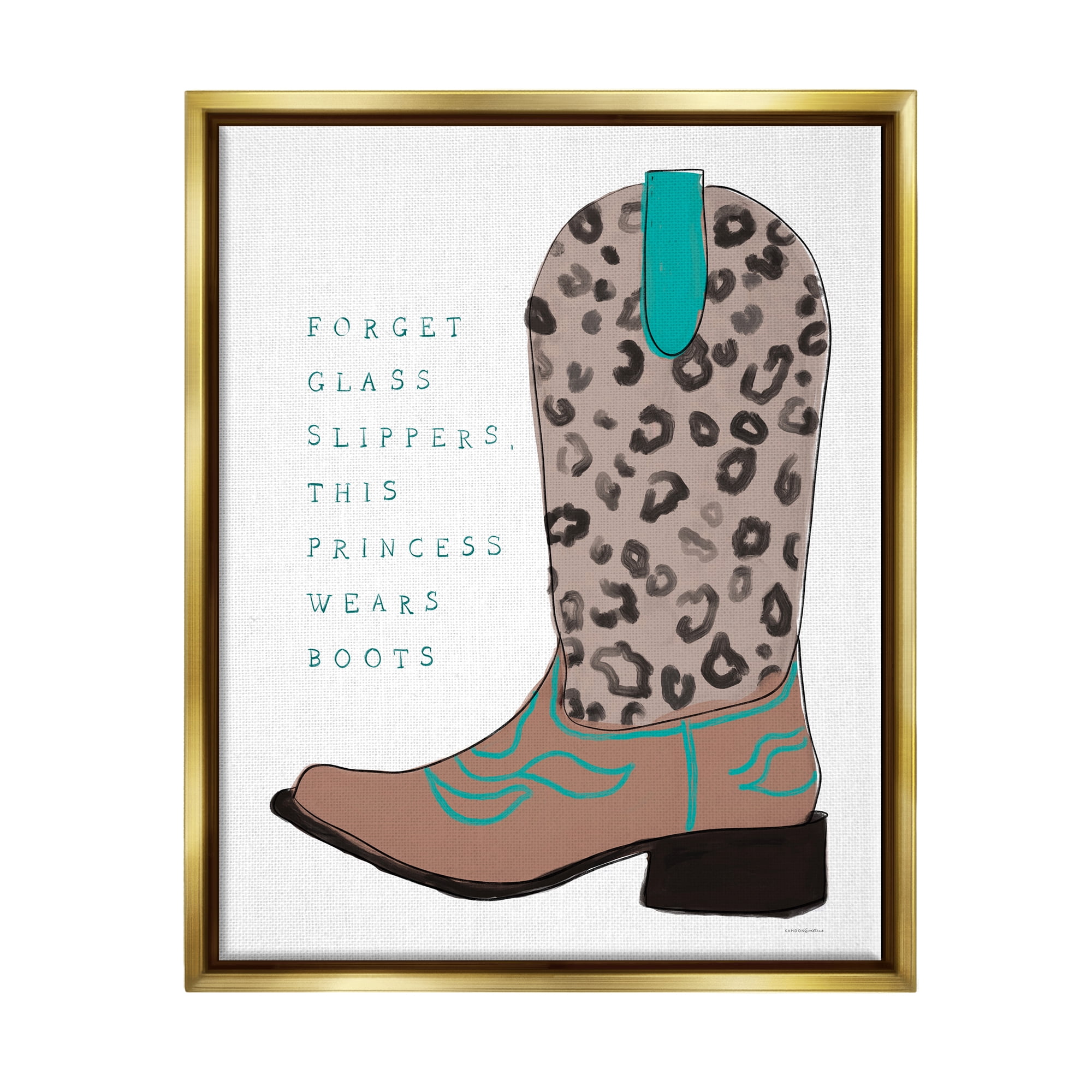 Stupell This Princess Wears Boots Cowgirl Beauty & Fashion Painting Gold Floater Framed Art Print Wall Art