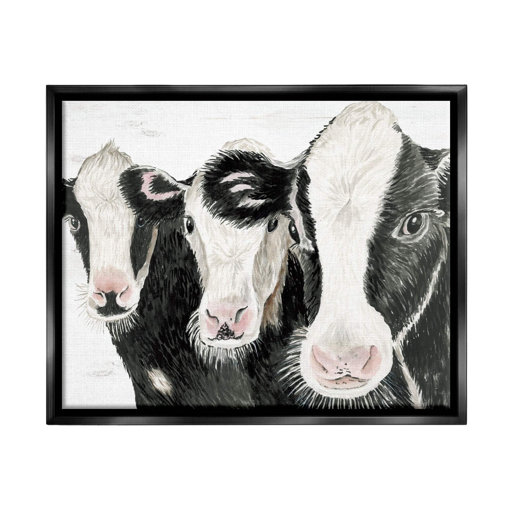 Stupell Three Cows Farm Portrait Trio Animals & Insects Painting Black Floater Framed Art Print Wall Art