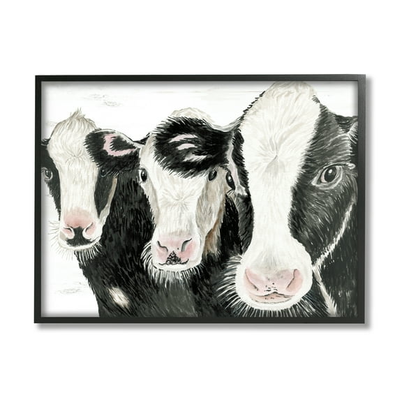 Stupell Three Cows Farm Portrait Trio Animals & Insects Painting Black Framed Art Print Wall Art