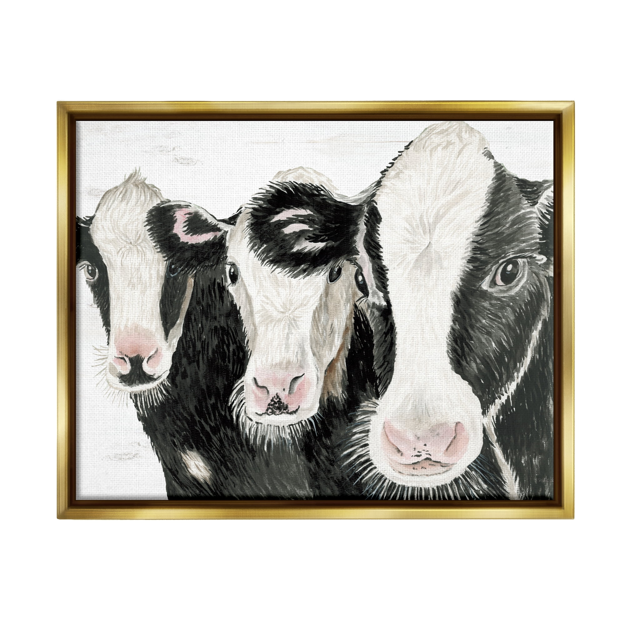 Stupell Three Cows Farm Portrait Trio Animals & Insects Painting Gold Floater Framed Art Print Wall Art