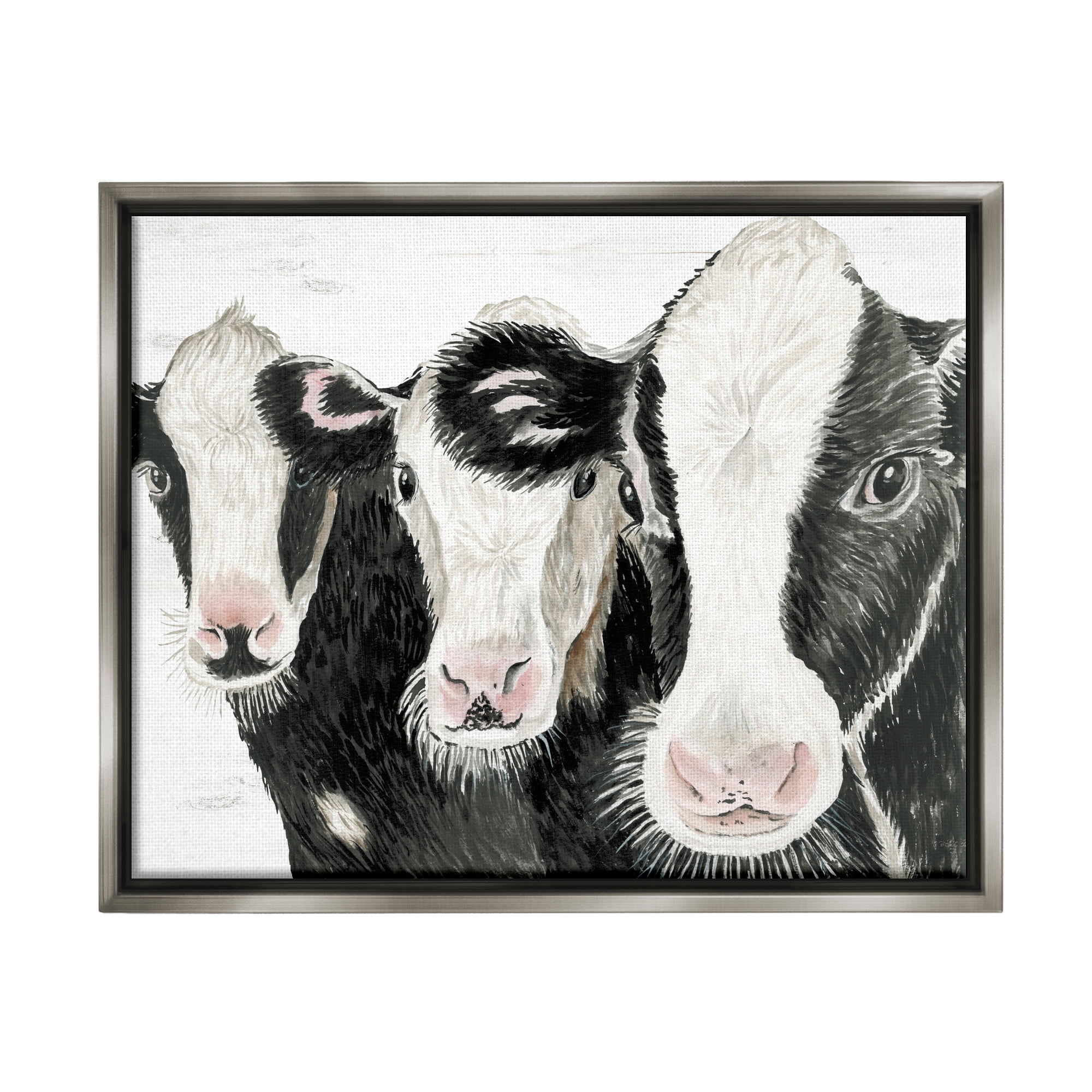 Stupell Three Cows Farm Portrait Trio Animals & Insects Painting Gray Floater Framed Art Print Wall Art