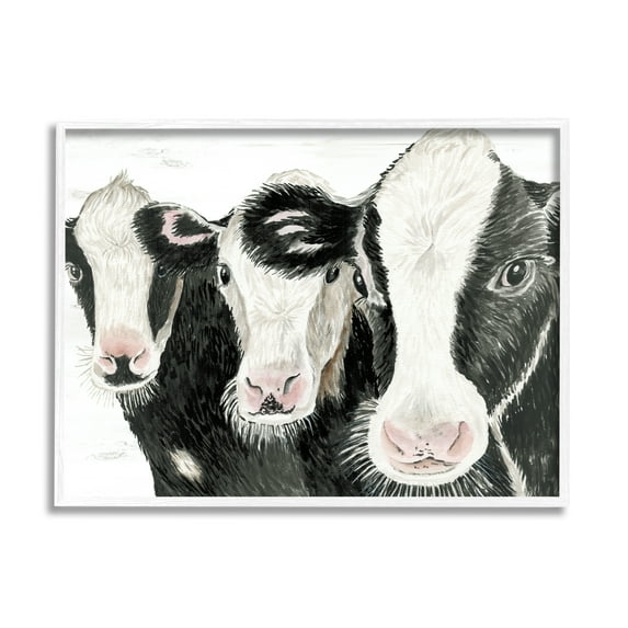 Stupell Three Cows Farm Portrait Trio Animals & Insects Painting White Framed Art Print Wall Art