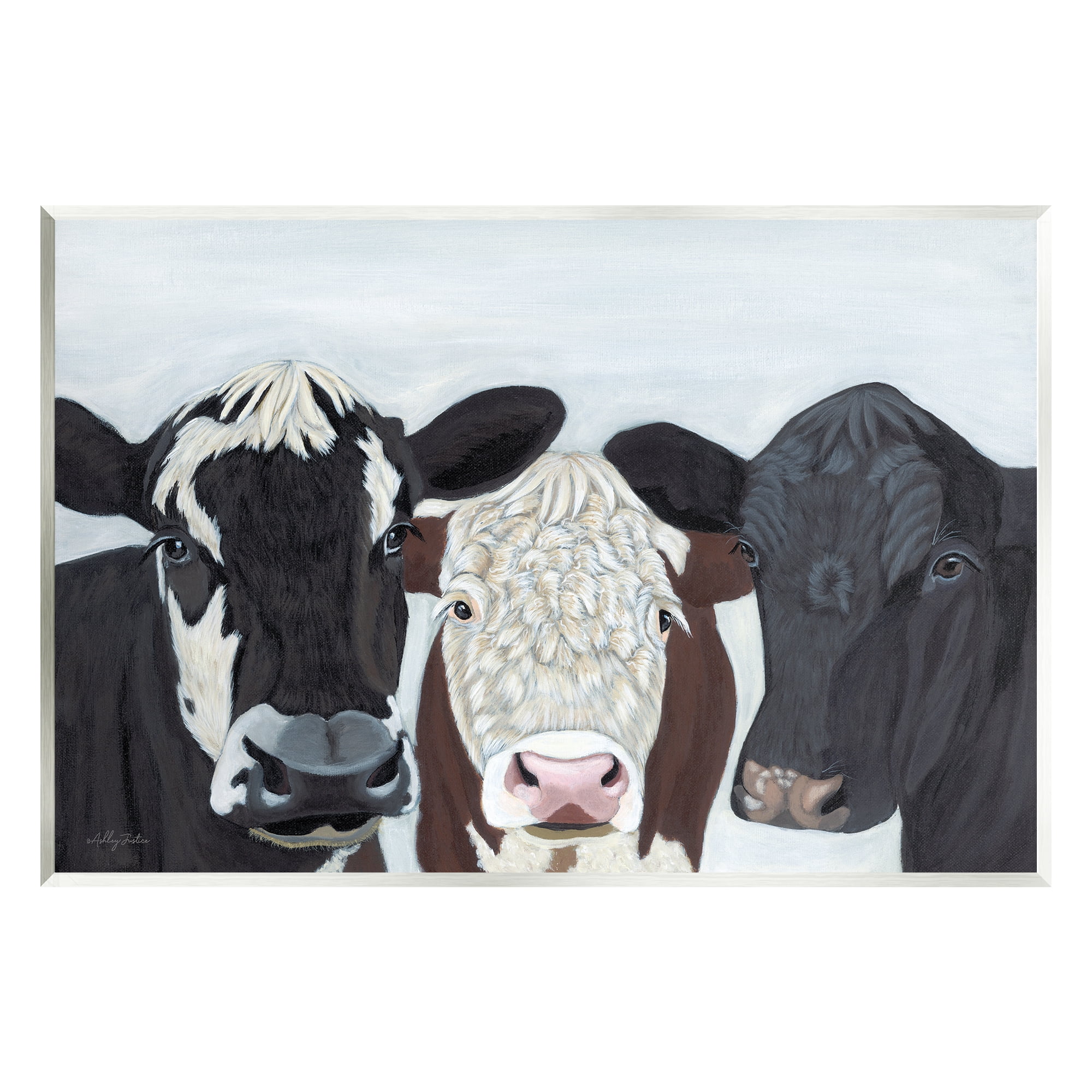 Stupell Three Cows Fun Farmhouse Portrait Animals & Insects Painting Wall Plaque Unframed Art Print Wall Art