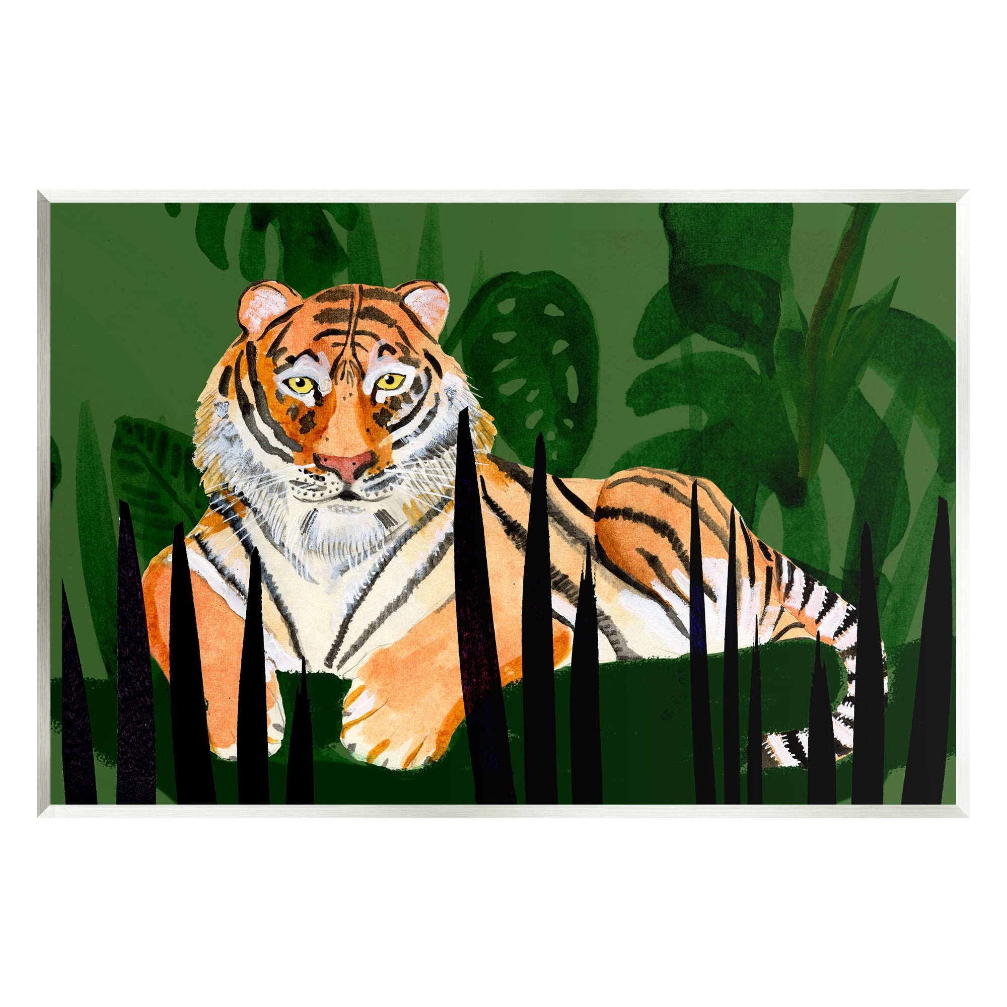 Stupell Tiger Tropical Plants Nature Animals & Insects Painting Wall Plaque Unframed Art Print Wall Art