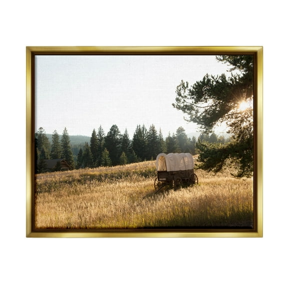 Stupell Times Past Rural Country Carriage Landscape Photography Gold Floater Framed Art Print Wall Art