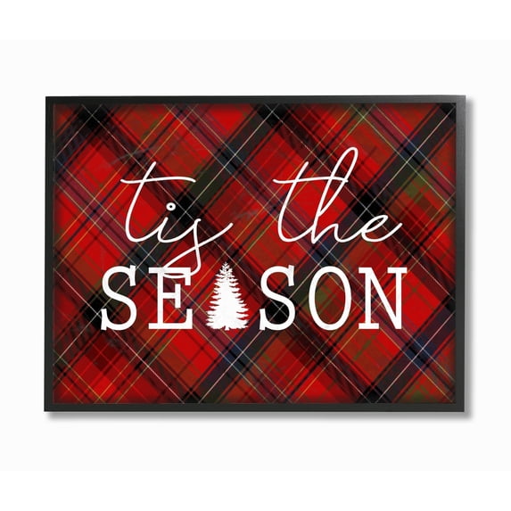 Stupell Tis The Season Plaid Framed Giclee Texture Art 11 x 14