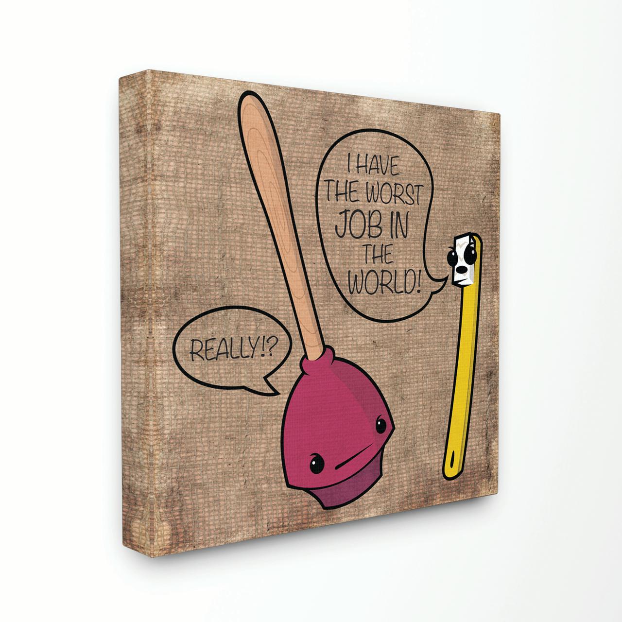Stupell Toothbrush and Plunger Cartoon Humor BathCanvas Wall Art by Enrique Rodriquez